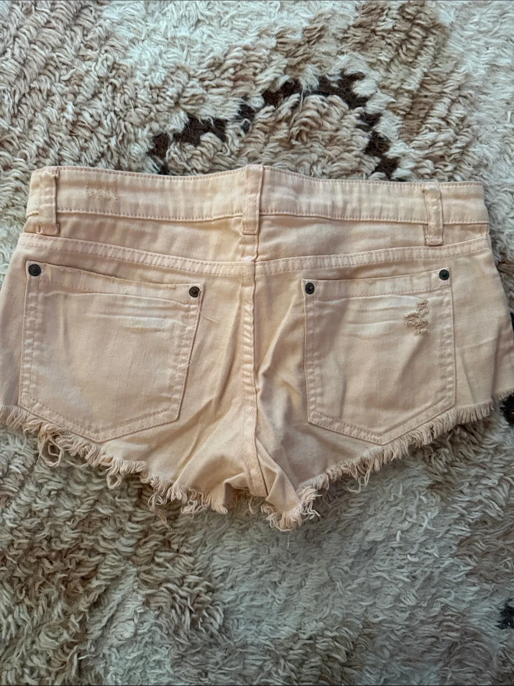 Peach Pink Lace-Up Distressed festival Denim Shorts - Picture 2 of 6
